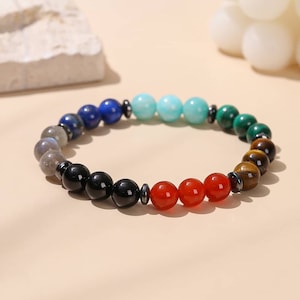 7 Chakras Anchor Bracelet - Natural Stone - 6 / 8 mm - AAA Quality