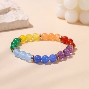 7 Chakra Rainbow Bracelet - Natural Stone - 6 / 8 mm - AAA Quality