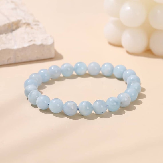 天然アクアマリン ブレスレット - 6/8 mm - AAA 品質 - Etsy 日本