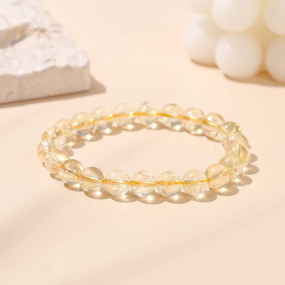 Naturgelbes Citrin-Quarz Armband – Runde Perlen 6/8/10 Mm, Handgemacht, AAA-Qualität