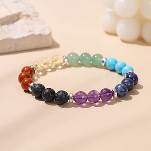 7 Chakras Vitality Bracelet - Natural Stone - 6 / 8 mm - AAA Quality