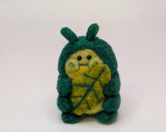 Cute Needle Felted Munchin' Caterpillar Figurine (Made To Order)