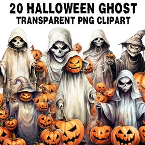 Halloween Ghost Pumpkin Watercolor Clipart, Halloween Witch Clipart PNG, Scary Digital Art, Paper craft, Commercial use