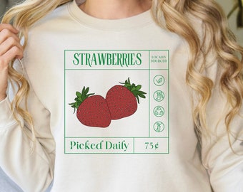 Strawberry Sweatshirt, Strawberry Crewneck, Fruit Sweatshirt, Botanical Sweatshirt, Strawberry Top, Strawberry Lover, Strawberry Gifts