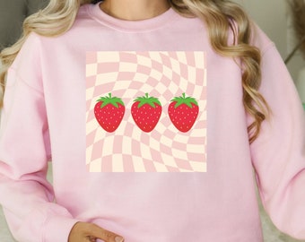 Strawberry Sweatshirt, Strawberry Checkered, Fruit Sweatshirt, Strawberry Crewneck, Strawberry Top, Strawberry Lover, Strawberry Gift
