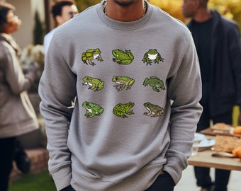Frog Sweatshirt, Cute Frog Sweater, Frogs Crewneck, Grunge Sweatshirt, Botanical Sweater, Cottage Core Crewneck