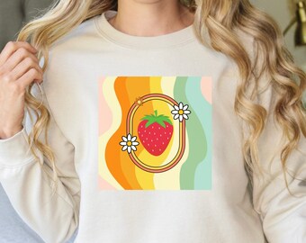 Strawberry Sweatshirt, Strawberry Crewneck, Fruit Sweatshirt, Cottage Core Sweater, Strawberry Top, Strawberry Lover, Strawberry Gift