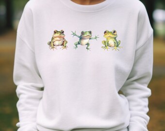 Frog Sweatshirt, Cute Frog Sweater, Frogs Crewneck, Grunge Sweatshirt, BotanicalSweater, Frog and Toad Sweatshirt