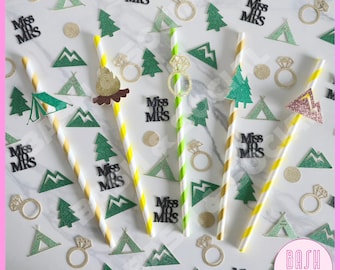 Camp Bachelorette Confetti & Drinking Straws – Last Trail Before the Veil, Wild In The Woods Bachelorette Party Decor, Camp Bach Decor