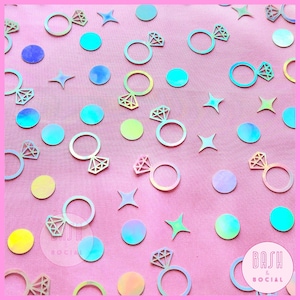 Confettis irisés EVJF - Confettis pour alliances, confettis pour bagues en diamants, décoration pour shower de bébé, confettis pour fête de fiançailles