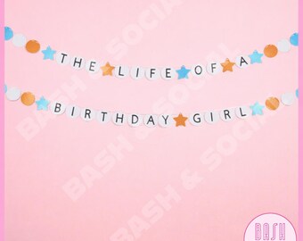 The Life of a Birthday Girl Banner Friendship Bracelet Decoration | Showgirl Birthday | Showgirl Party Decor | Orange & Aqua Birthday