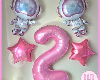 Astronaut Space Girl Birthday Balloons - Blast Off Birthday, 2 The Moon, Astronaut Adventure, Two The Moon, Kids Space Birthday Party