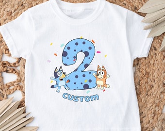 Bluey Birthday Shirt, Personalized Bluey Shirt, Custom Birthday Shirt, Bluey and Bingo Shirt, Gift For Kids, Birthday Party Tee, Bluey Gift