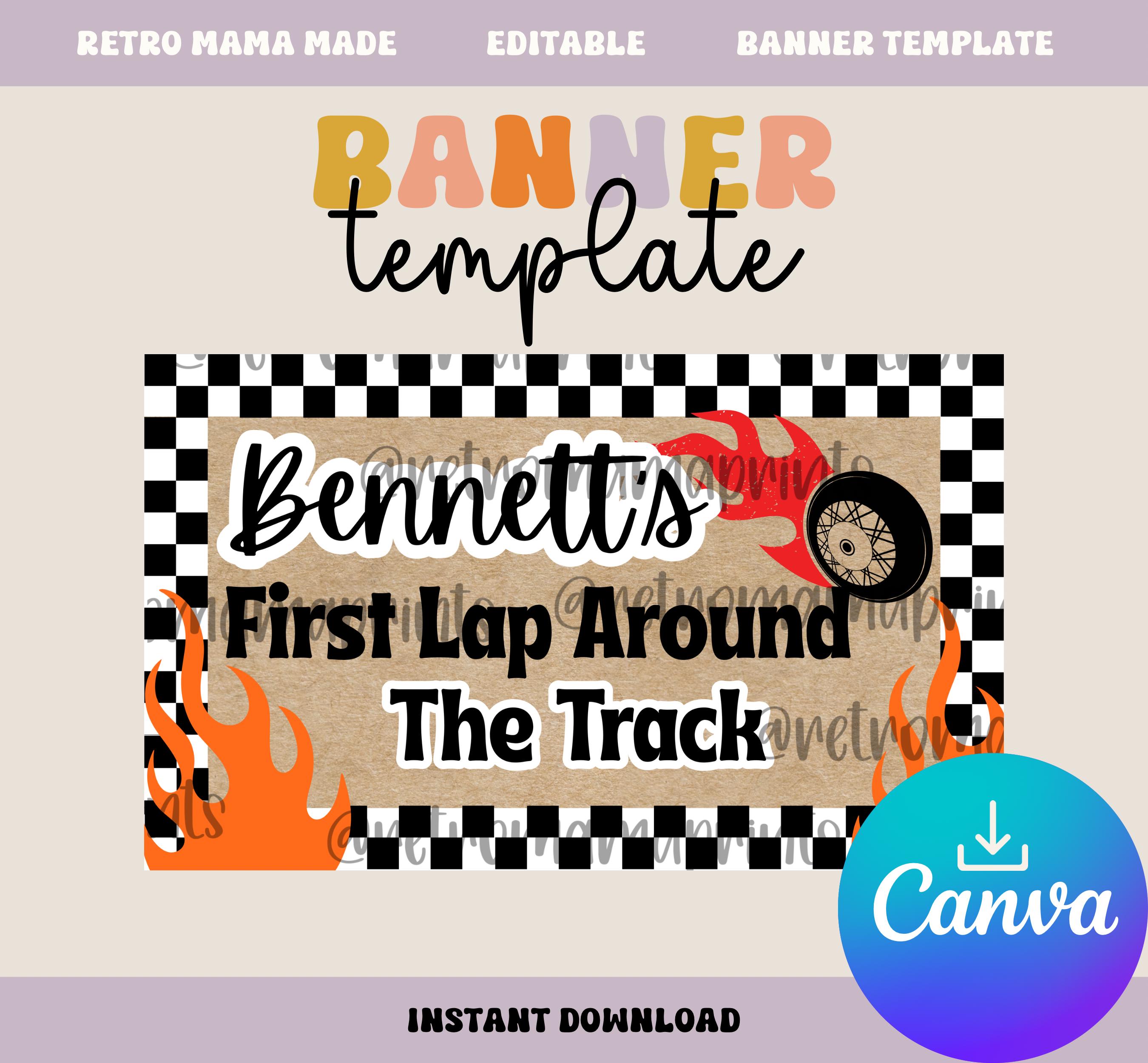 First Lap Around the Track 1st Birthday Banner, Retro Painted Banner ...