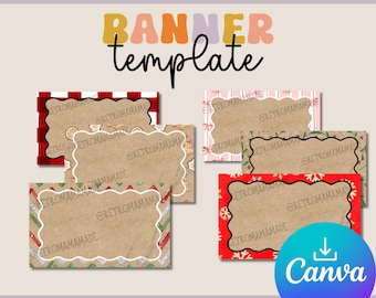 Paquete de plantillas de bordes navideños festoneados de 183 x 91 cm para pancartas pintadas, decoración de fiestas navideñas, Canva editable y pancartas festivas.