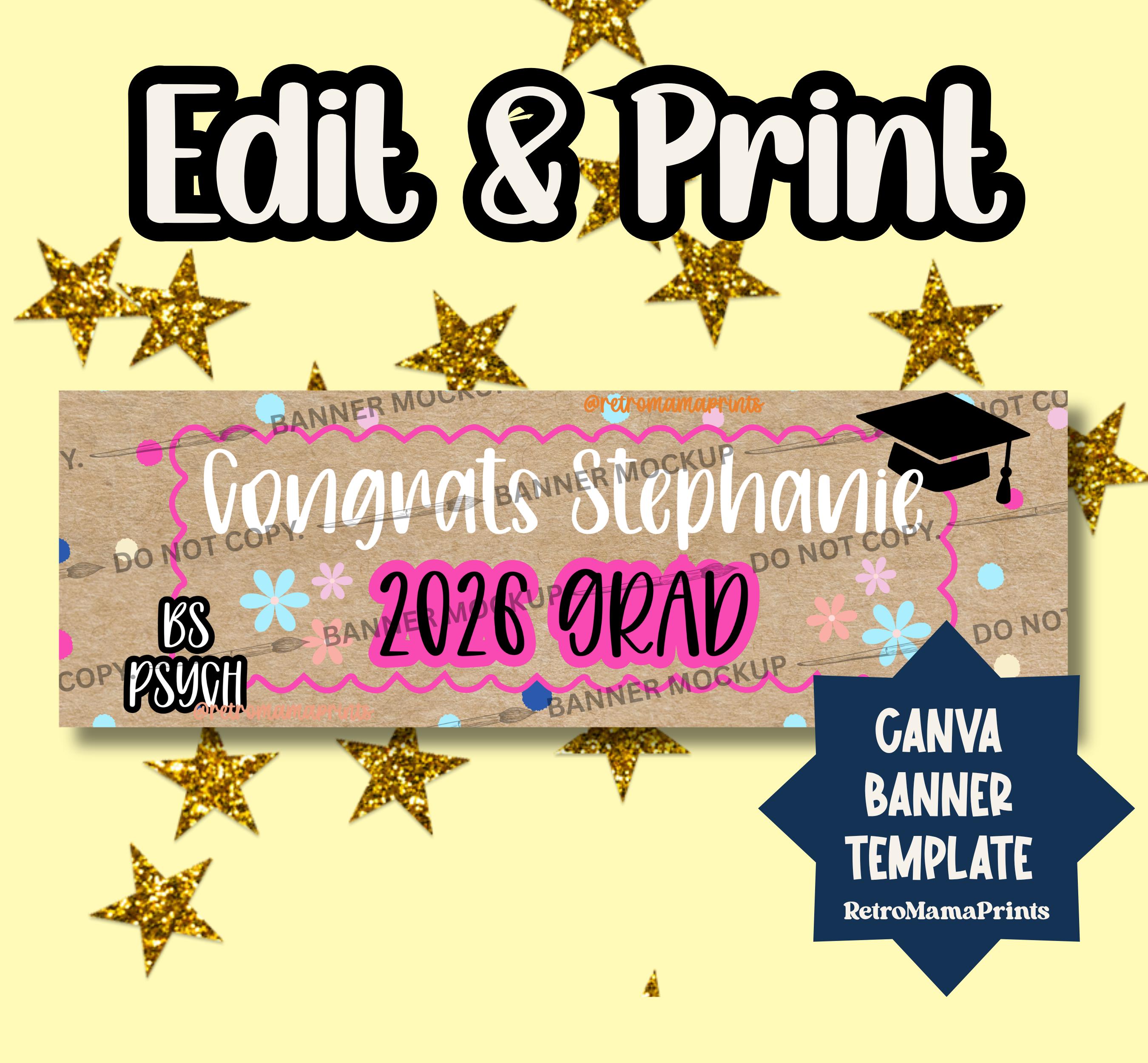 Printable College Graduation Banner, Canva Banner Template, Printable ...