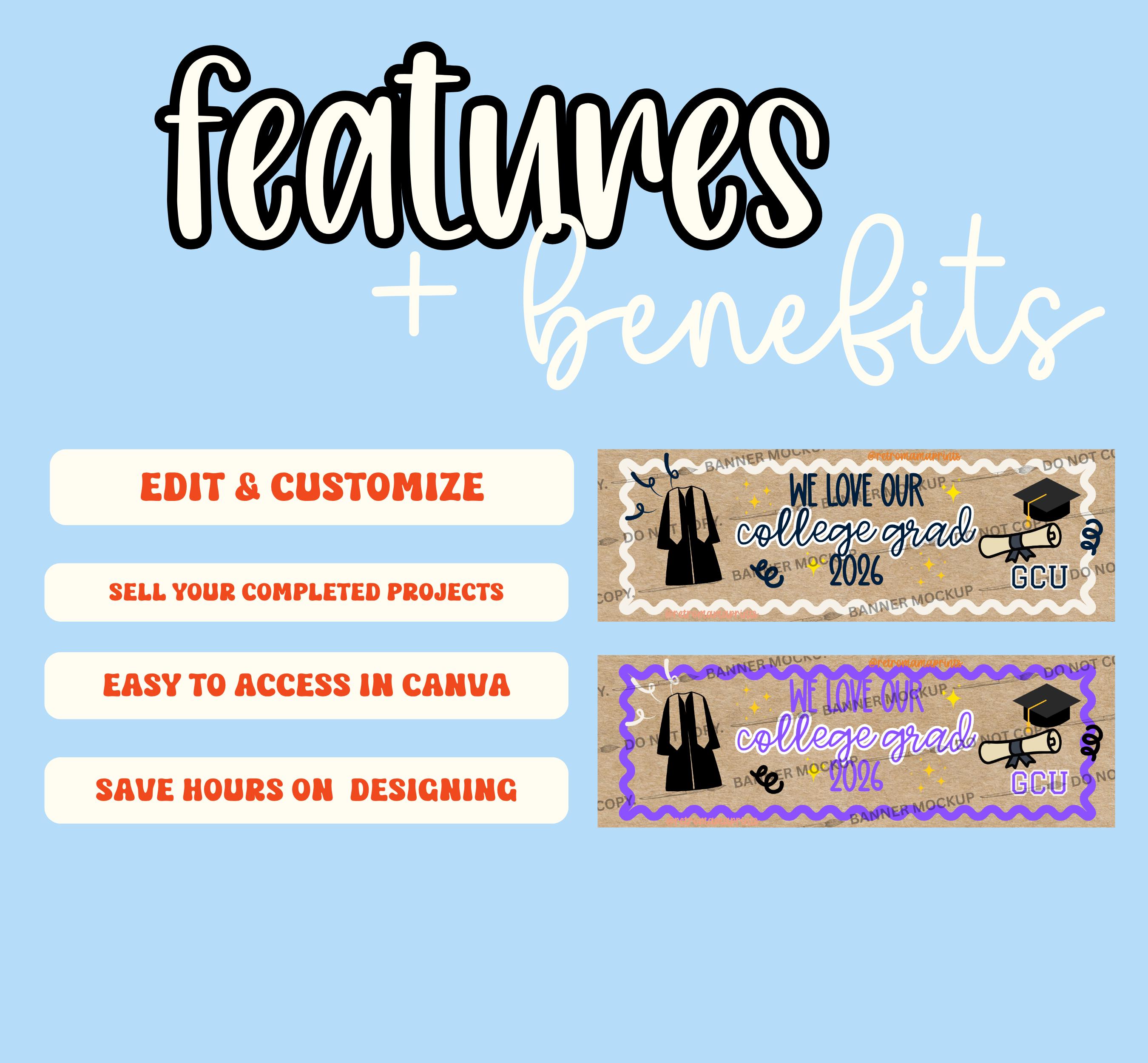 PRINTABLE College Graduation Banner Template, Canva Banner Template ...