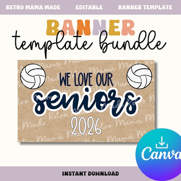 Senior Night Volleyball Banner Template: Editable Canva Design (Digital Download)
