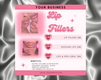 Lip Filler Flyer, Editable Lip Filler Design Template, Canva Template, DIY Lip Filler Template, Esthetician Flyer, Lip Filler Price List