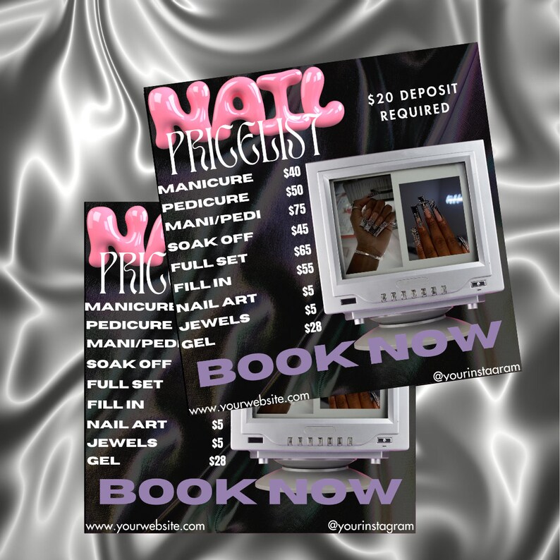Nail Price List Flyer, Editable Pricing Design Template, Canva Template ...