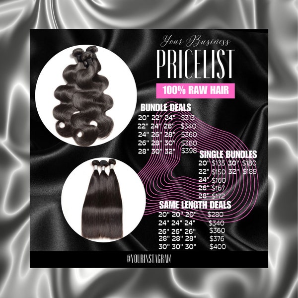 Bundle Price List Flyer, Hair Sale, Bundle Deals, Hair Extensions, Pricing, Hair, Nails, Makeup, Lashes, Wigs, Canva