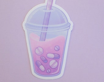 Menhera Kei, Yami Kawaii Boba Tea Sticker for Laptops, Journals