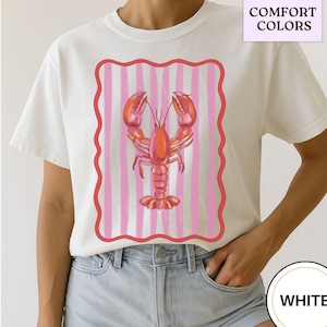 Beach Vibes Lobster Lover T-Shirt, Coconut Girl Top, Summer Vacation Tee, Comfort Colors Handdrawn Shirt, Oversized Beach Tee, Lobster