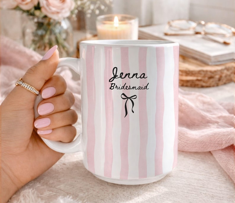 Custom Bridesmaid Mug, Personalized Bridal Party Gift, Engagement Coffee Cup, Maid Of Honor Mug, Gift For Bride, Wedding Favor Idea image 4