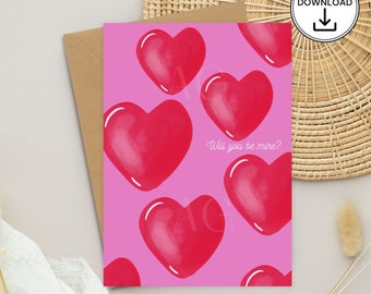 Will You Be mine Valentine’s Day Greeting Card, Cute Valentine’s Day Gift, Coquette Greeting Card, Hearts Card