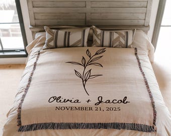 Personalized Wedding Blanket, Woven Cotton Anniversary Gift