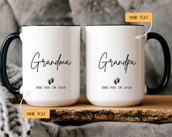 Tazas para anunciar el embarazo de la abuela y el abuelo, juego de tazas para promocionar a los padres, regalo para anunciar nuevos abuelos, recuerdo familiar de la llegada del bebé.