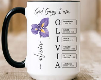 Personalized Bible Verse Mug: Birth Month Flower, Christian Gift