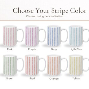 Personalized Striped Mug With Name, Custom Monogram Coffee Cup Gift For Her, Pastel Initial Mug, Bridesmaid Gift, Cute Vintage Mug image 5
