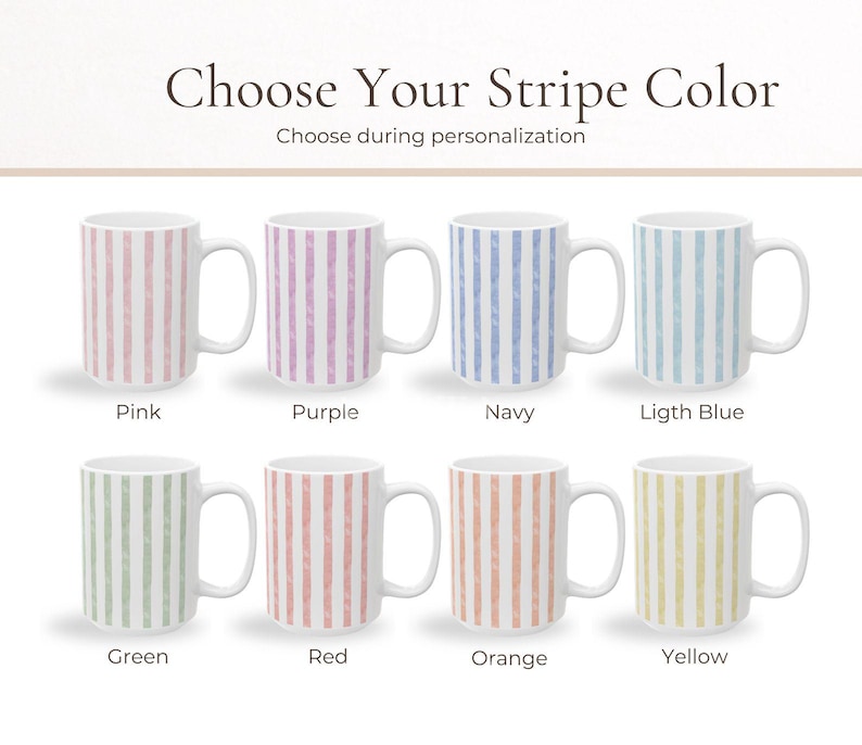 Personalized Striped Mug With Name, Custom Monogram Coffee Cup Gift For Her, Pastel Initial Mug, Bridesmaid Gift, Cute Vintage Mug image 5
