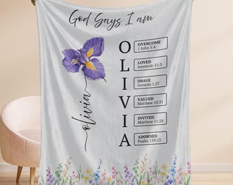 Personalized Christian Blanket: God Says I Am, Bible Verse Throw