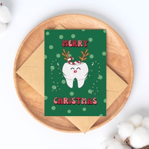 Biglietti di Natale stampabili per dentisti, auguri di Natale stampabili per professionisti odontoiatrici, regalo per dentisti, auguri per la salute dentale, denti gioiosi