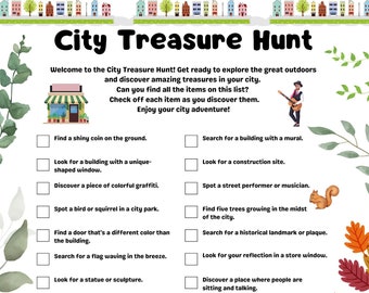 City Treasure Hunt, Scavenger Hunt, City Adventure, kids activity, family adventure, ages 5-15, instant download