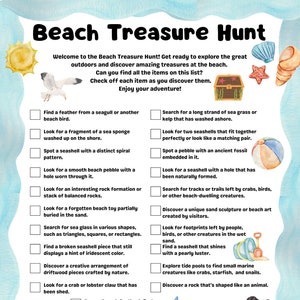 Beach Treasure Hunt, Things to do at the beach, Scavenger Hunt, Hours of fun for kids and adults too, ages 5-15, instant download