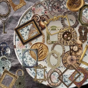 68 Vintage Frame, Lock & Key Stickers – Antique Victorian Ephemera, Ornate Frame Stickers, Junk Journal, Scrapbook, Collage, Planner Decor