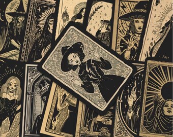 46 Witchy Tarot Stickers – Vintage Occult Witch Stickers, Celestial Gothic Magic, Mystical Junk Journal & Scrapbook Decor