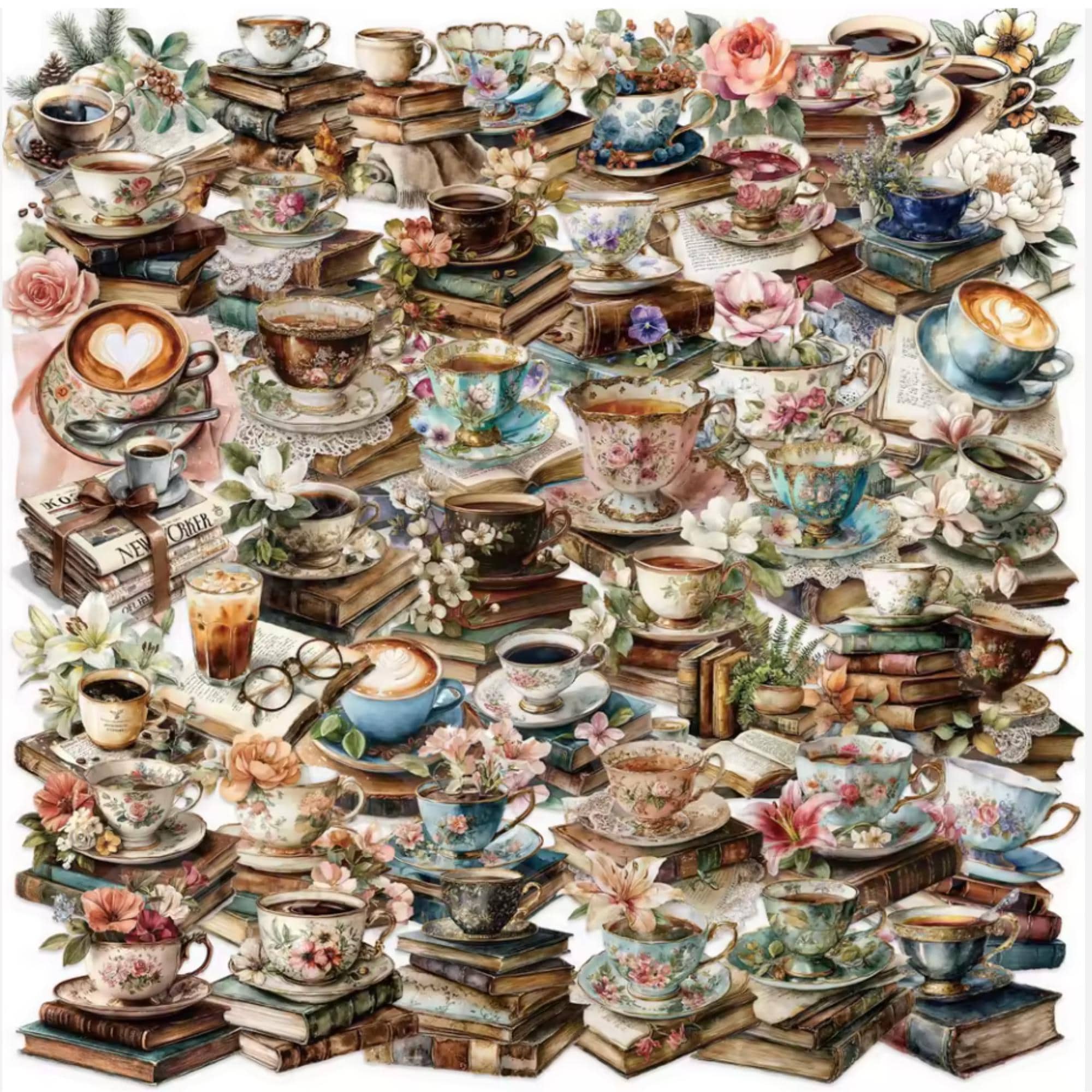 Vintage Teacup Sticker Pack – Cozy Book & Tea Stickers (10, 25, 50 ...