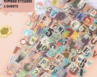 Vintage Alphabet Sticker Sheets – 290 Letter & Number Stickers, Magazine Cutout Letters, Ransom Note Style, Junk Journal, Scrapbook, Collage