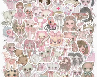 Pink Goth Sticker Pack – Creepy Cute Kawaii Horror Stickers, Soft Gothic Aesthetic for Junk Journal, Scrapbook & Planner Decor