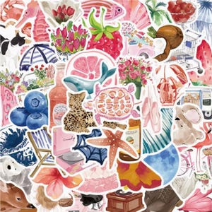 50 Coquette Preppy Stickers | Pink Aesthetic Journal Stickers, Coastal Summer Scrapbook Decor, Cute Girly Sticker Pack