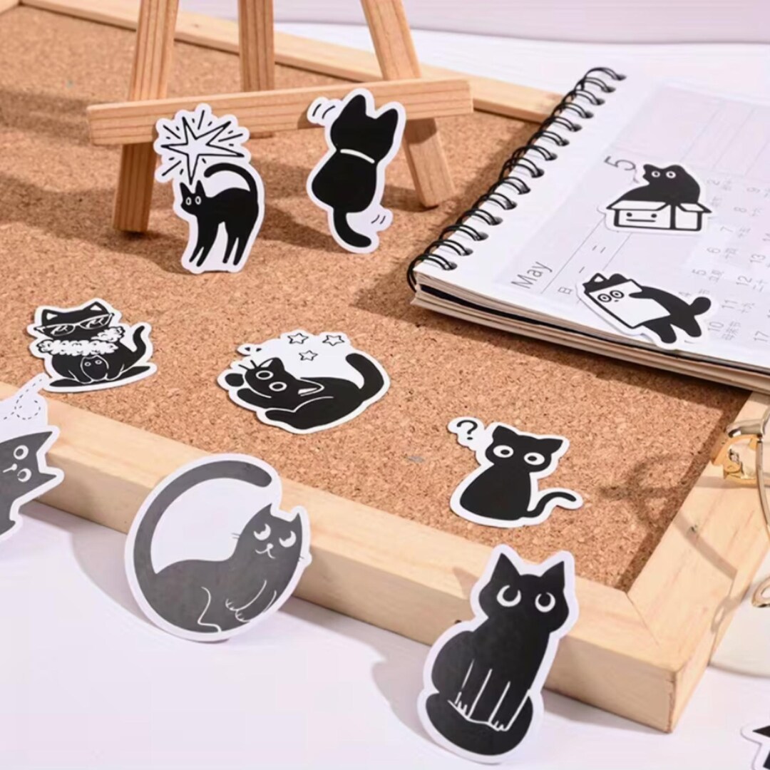 40 Black Cat Stickers | Cute Cat Sticker Pack | Kawaii Cat | Planner ...
