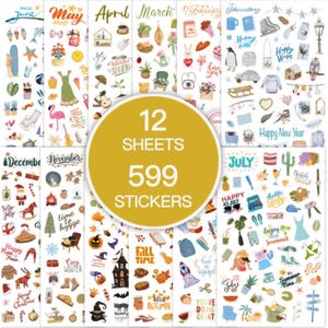 Monthly Planner Stickers Bundle – 12 Sheets, 599 Stickers Total – Functional Planner Stickers for Monthly Planning, Calendars & Journals image 6
