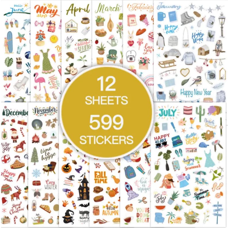 Monthly Planner Stickers Bundle – 12 Sheets, 599 Stickers Total – Functional Planner Stickers for Monthly Planning, Calendars & Journals image 6