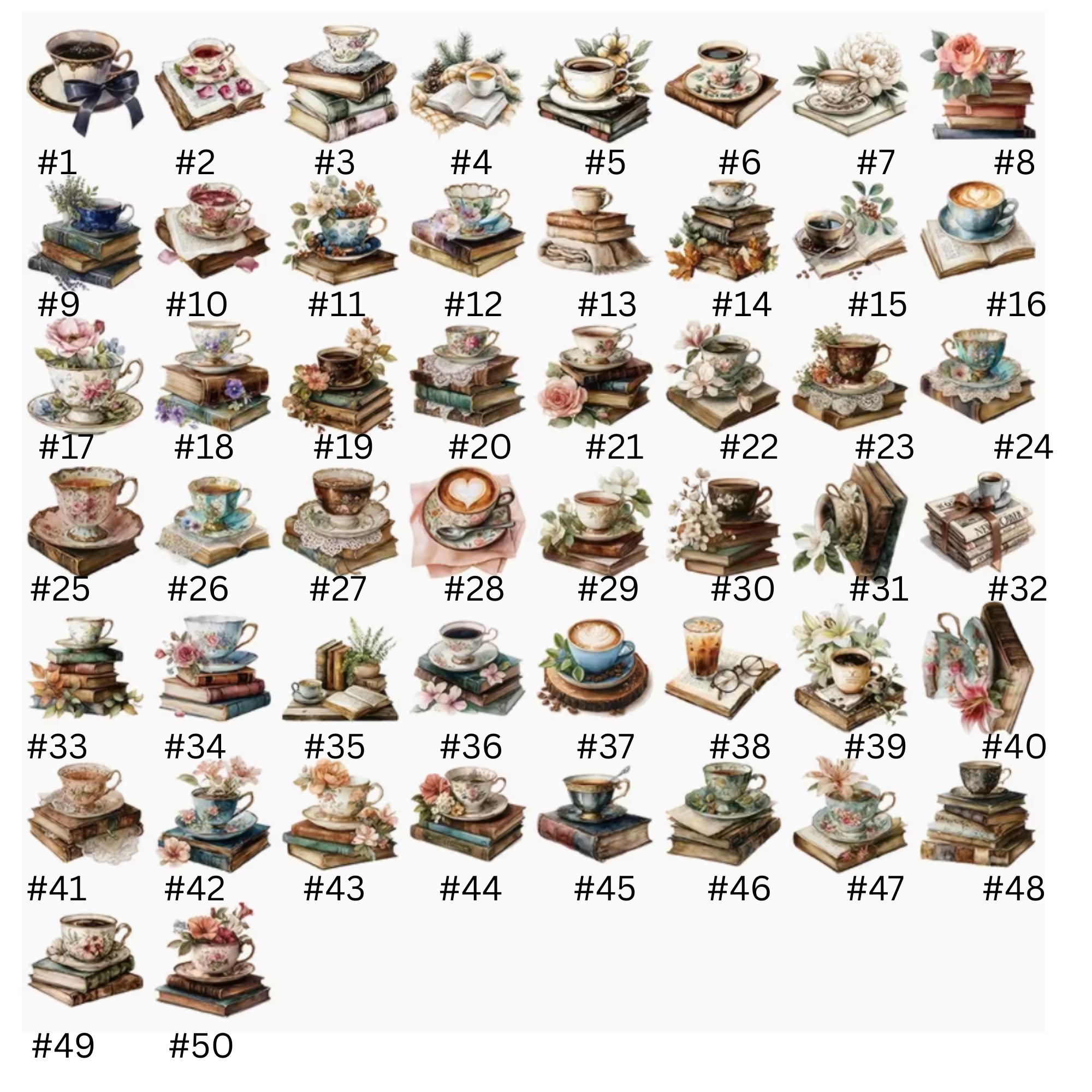 Vintage Teacup Sticker Pack – Cozy Book & Tea Stickers (10, 25, 50 ...