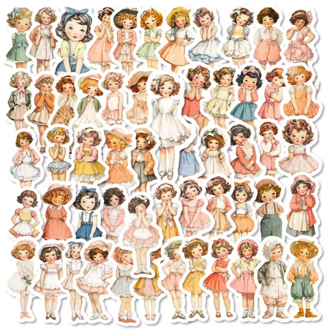 Retro Girl Sticker Pack – 55 Vintage 1950s Style Stickers, Cute Little ...
