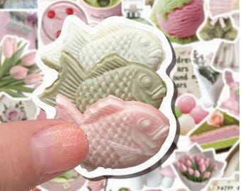 50 Matcha Aesthetic Stickers – Pink & Green Coquette Matcha Paper Stickers for Journals, Scrapbooks, Laptop, Planner, Kindle